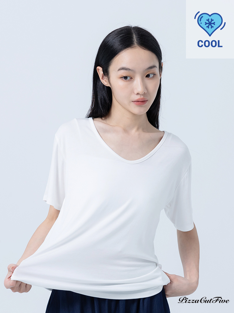 [兩件999]涼感素色V領短袖上衣 PizzaCutFive PCF262404034