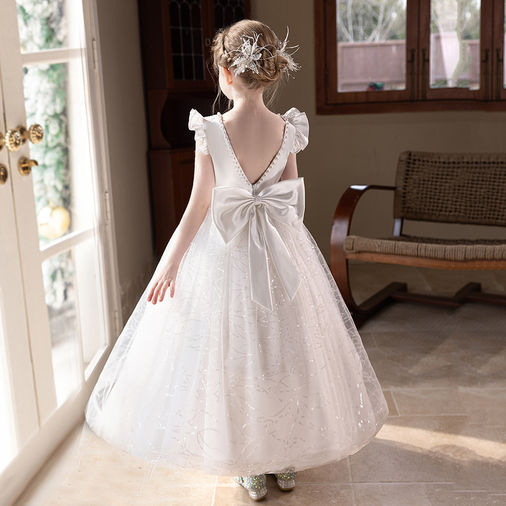 露背大蝴蝶閃亮亮蓬蓬禮服裙