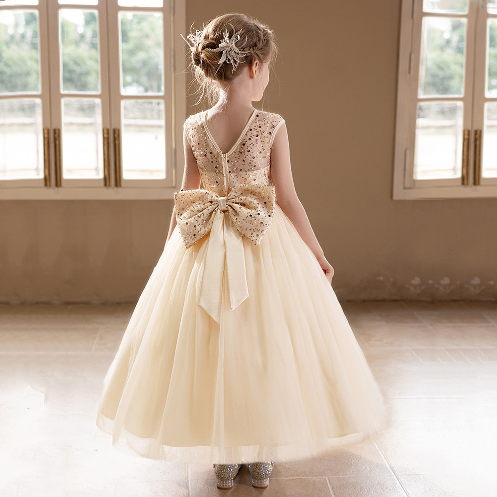 大蝴蝶結露背長款蓬蓬禮服裙