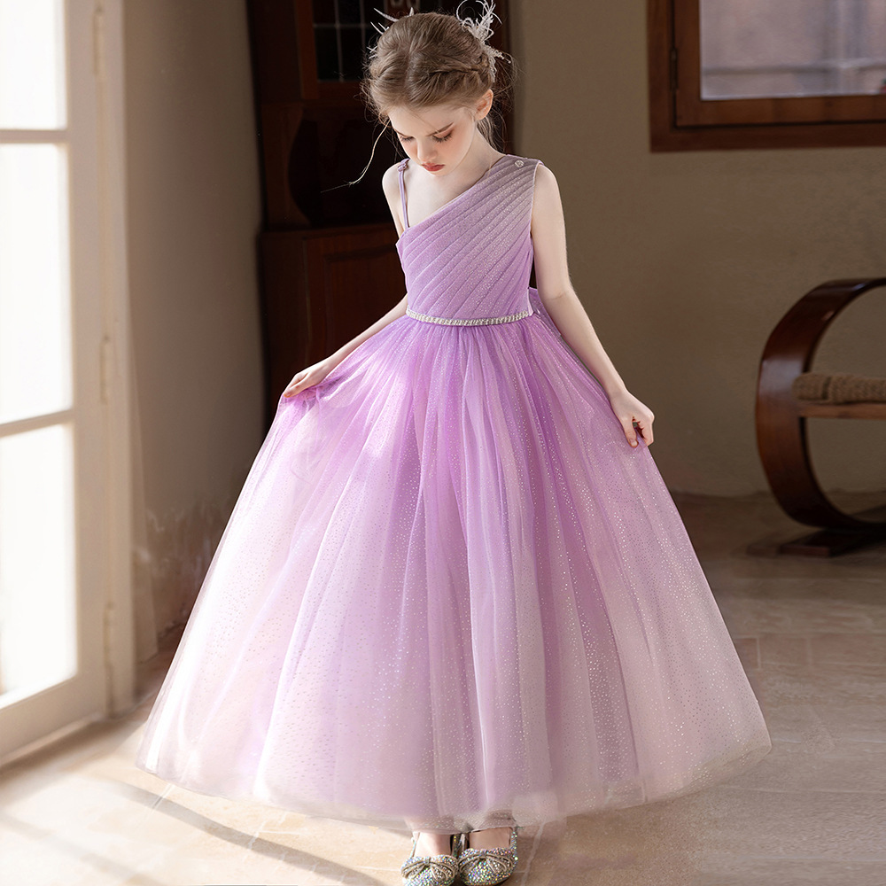 星空夢幻紫色單肩蓬蓬禮服裙