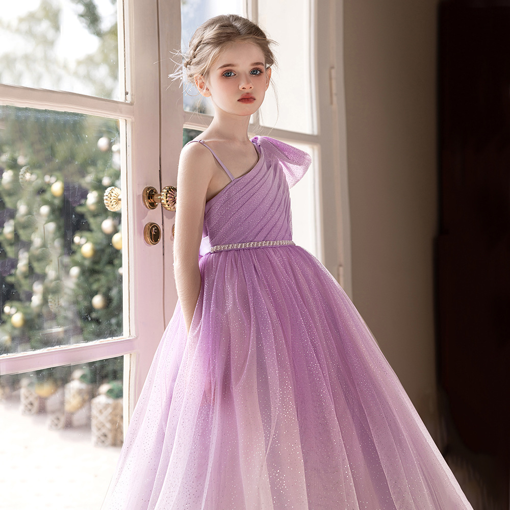 星空夢幻紫色單肩蓬蓬禮服裙