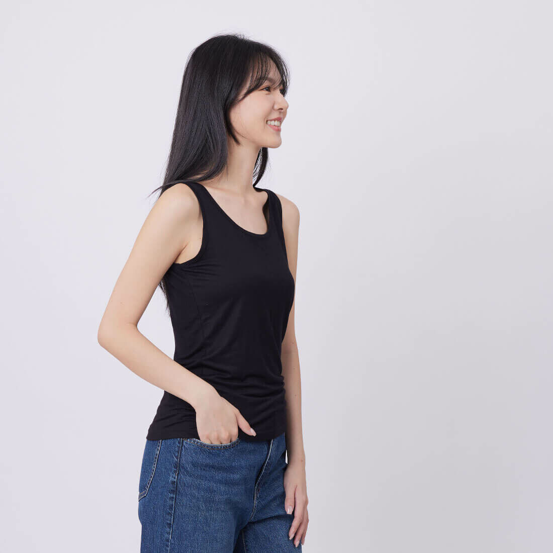 Wendy Rayon Elastic Inner Tank Top/ Black
