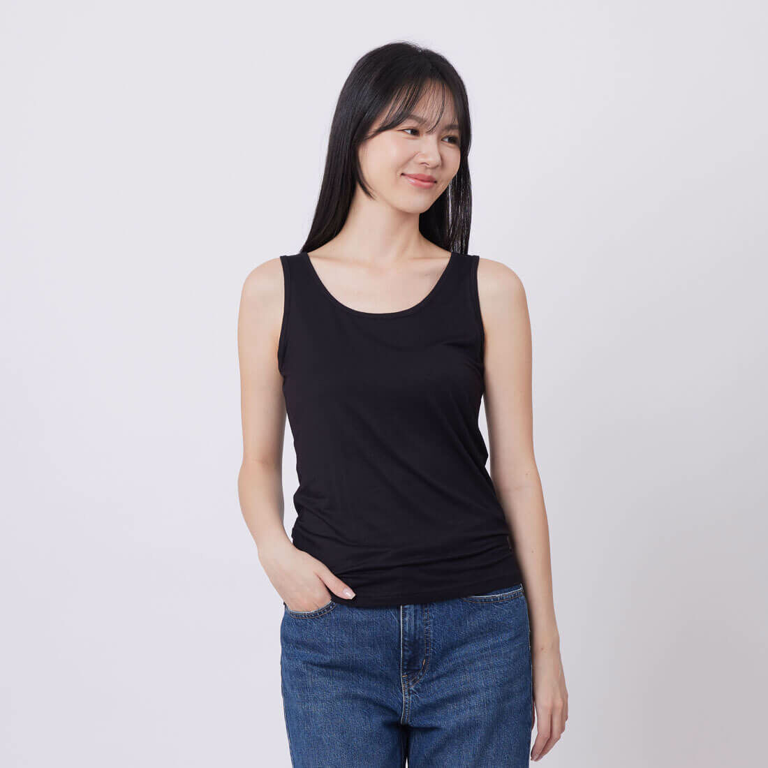 Wendy Rayon Elastic Inner Tank Top/ Black