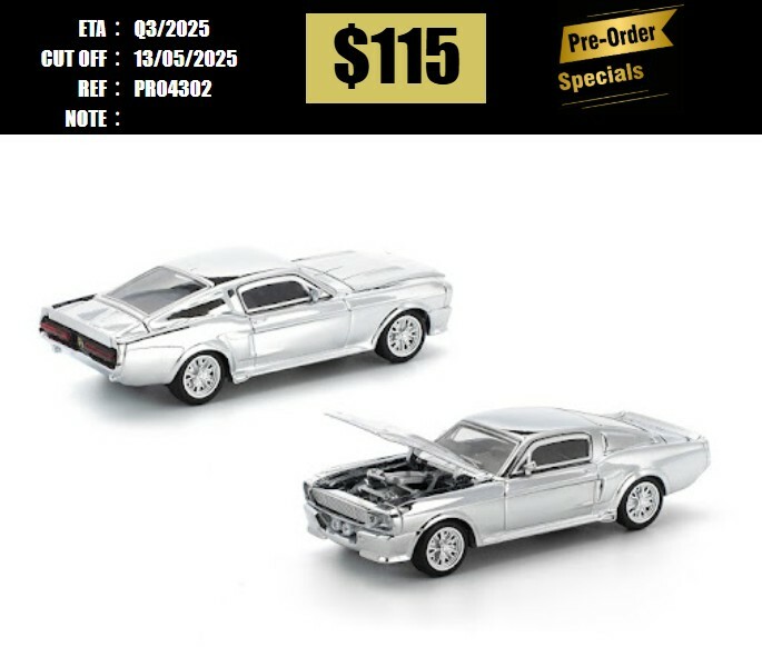 PO-$115 * POP RACE * 1:64 SHELBY MUSTANG GT500 - SILVER CHROME (Opening Front & Rear | Detailed Engine) [OD30/04]