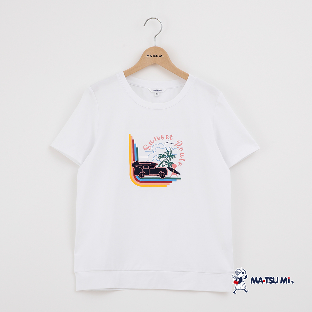 MA‧TSU Mi 寬鬆感瑪娃繡花夏日風彈性上衣(白.深藍)