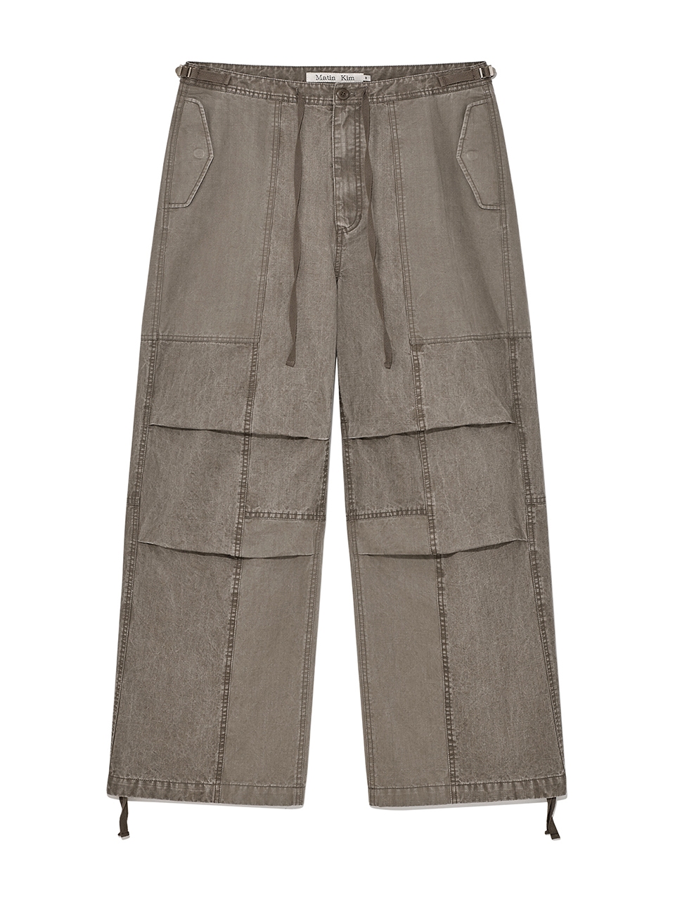 拼布細節水洗長褲 棕色