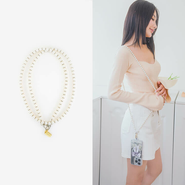 鑲鑽奢華白珍珠  手機掛繩  串珠掛繩 長掛繩 背帶