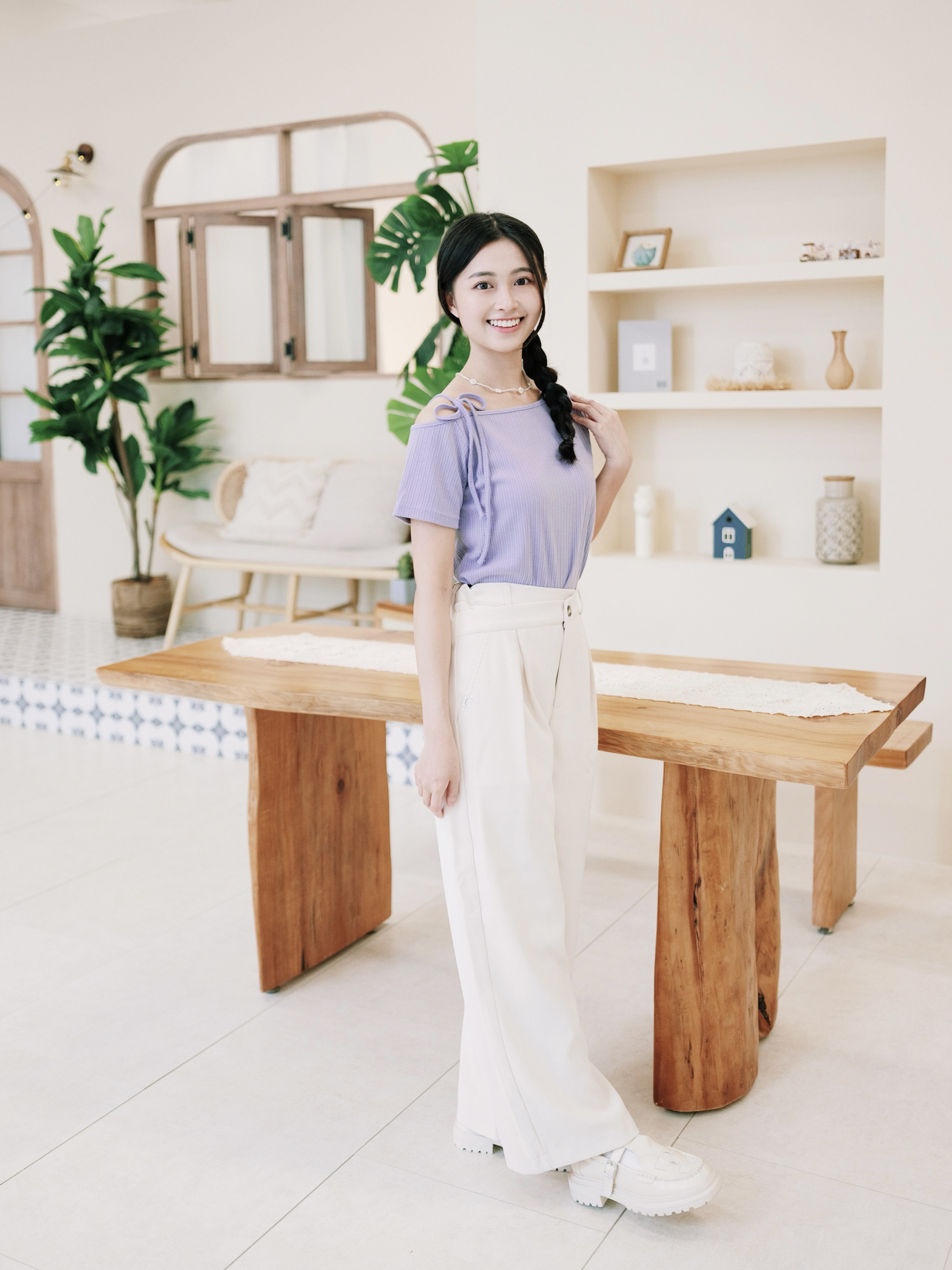 兩色／斜腰設計西裝長褲／Double Waist Dress Pants