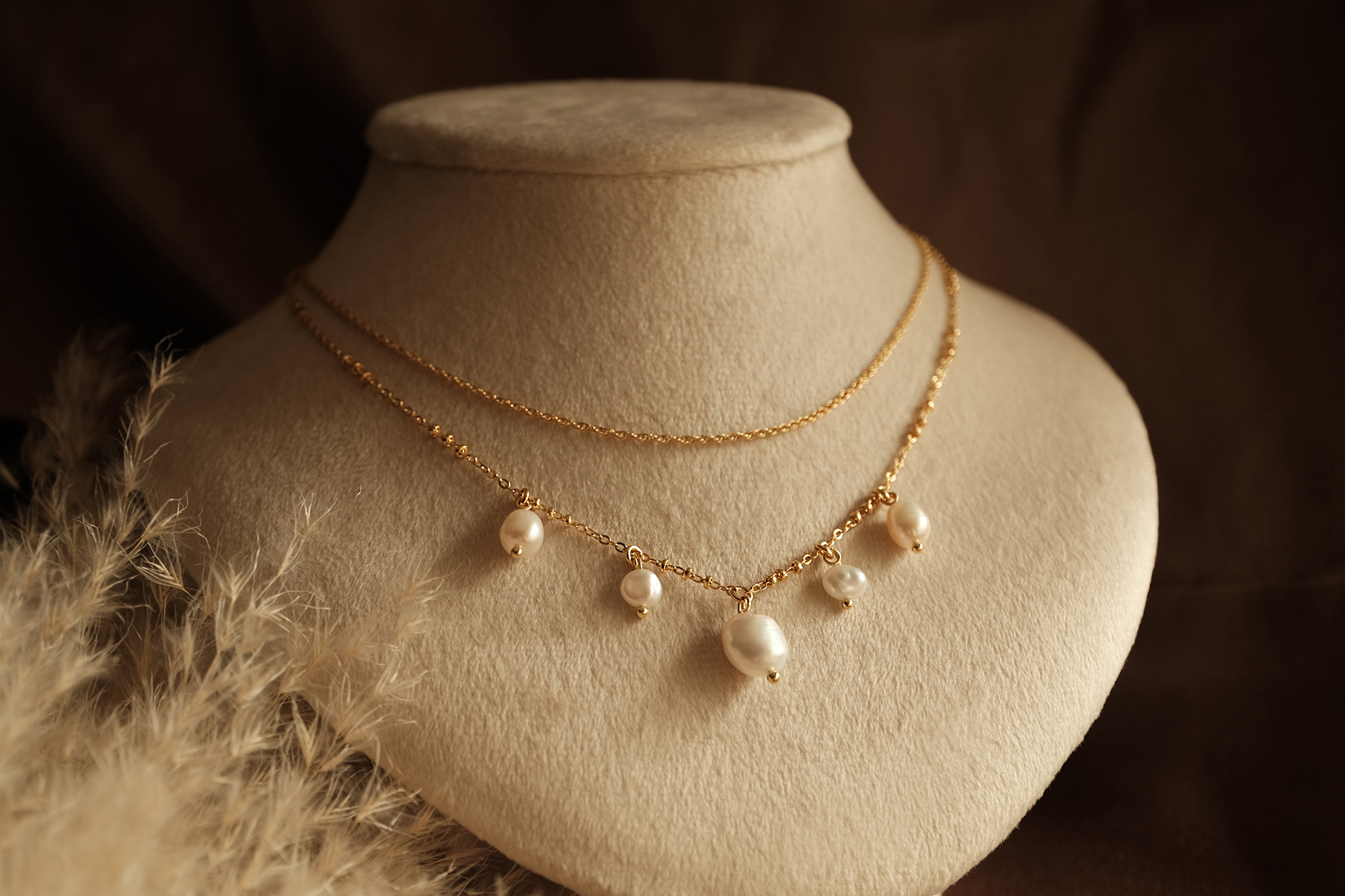 黃銅飾品, 項鍊, 飾品, 黃銅, 鋯石,天然珍珠,氣質,女神,鍍18K金,18KGP,雙層項鍊