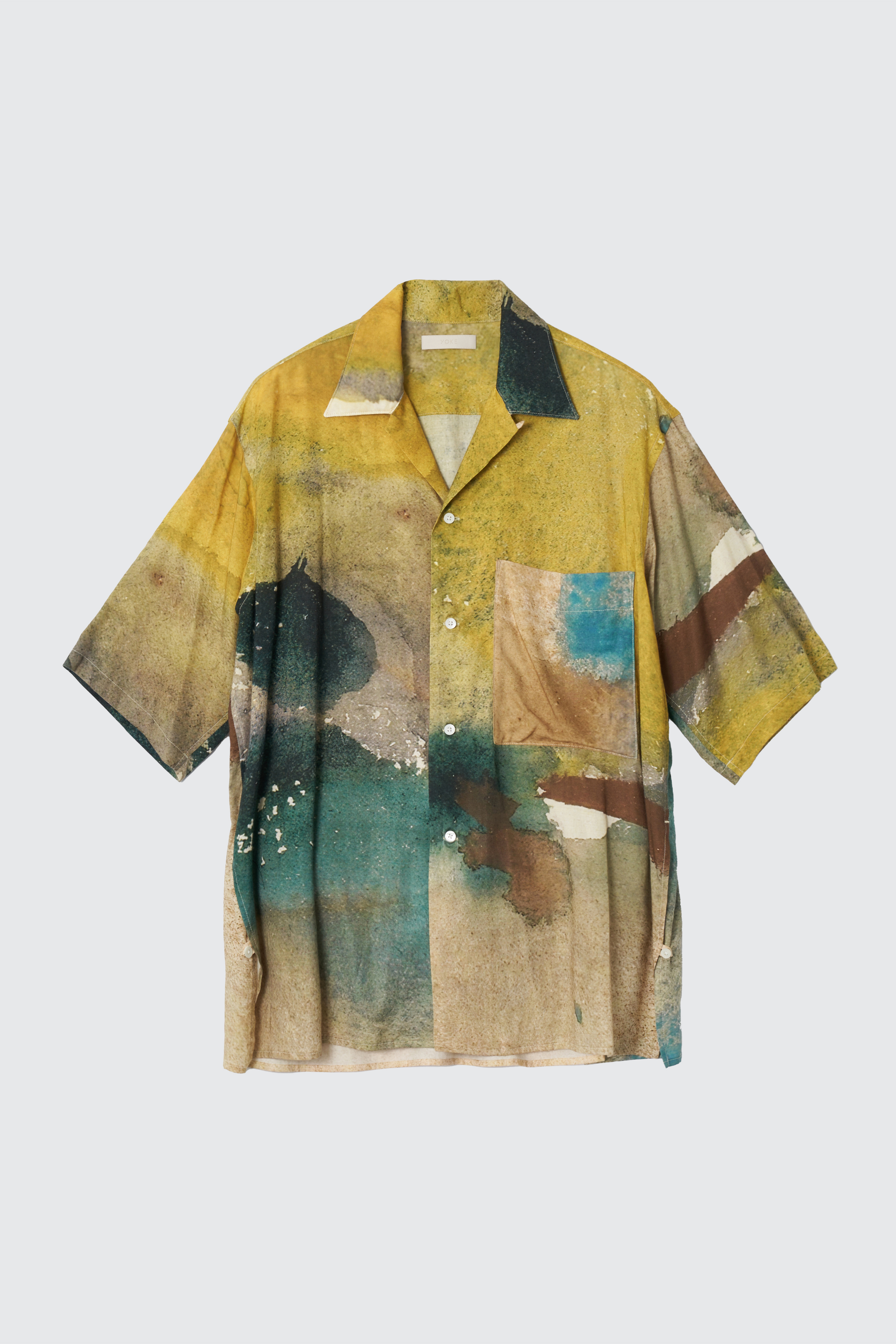 YOKE LANDSCAPE PRINTED OPEN COLLAR SHIRT (2COL)