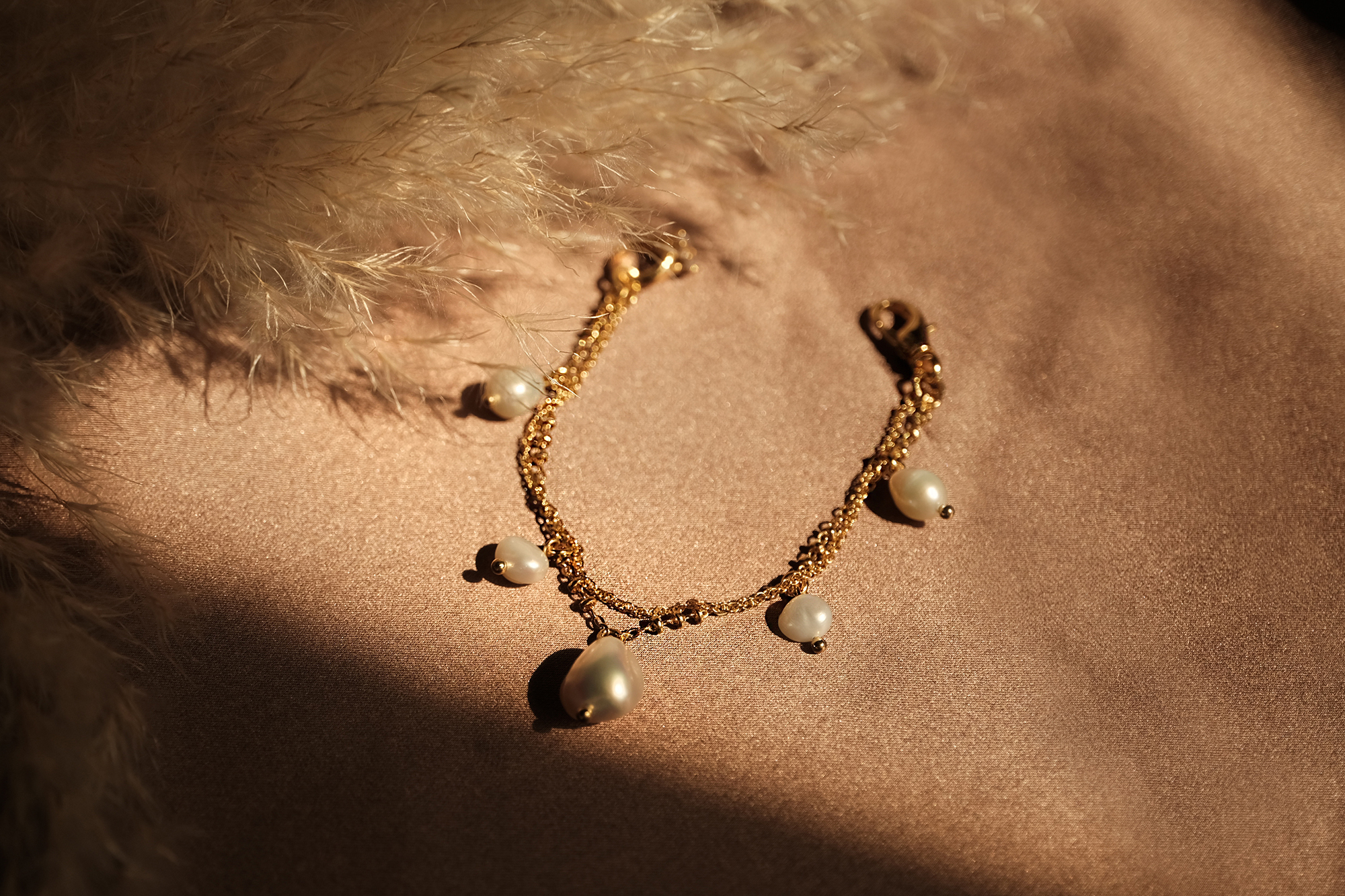 黃銅飾品, 手鍊, 飾品, 黃銅, 鋯石,天然珍珠,氣質,女神,鍍18K金,18KGP,雙層手鍊