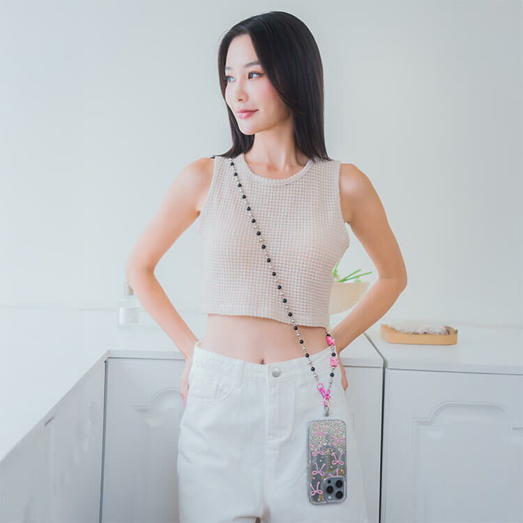 Black Pink蝴蝶  手機掛繩  串珠掛繩 長掛繩 背帶