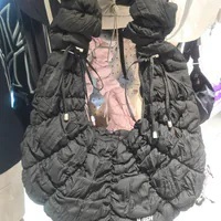 [S] NERDY BLACK PLEATS RIBBON 2WAY HOBO BAG, 8800256108107 (SN485)
