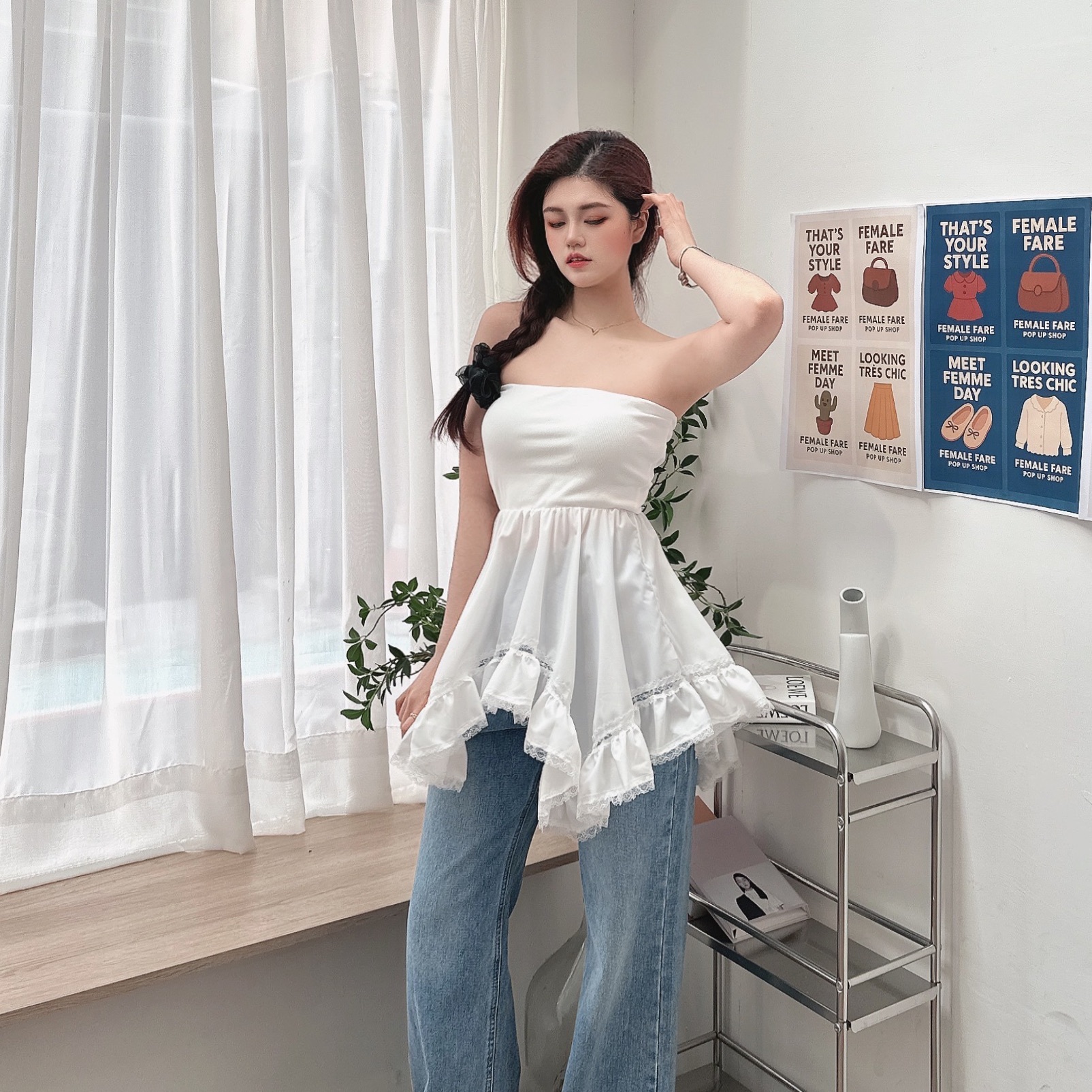 兩穿一字平口蕾絲裙/二色