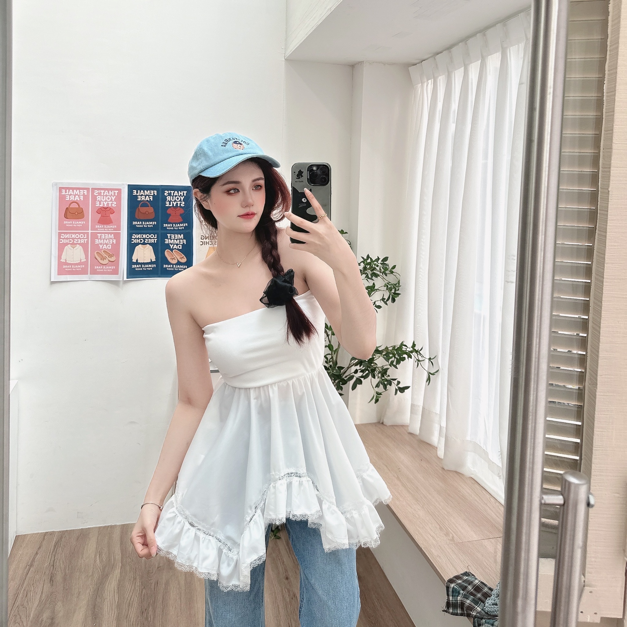 兩穿一字平口蕾絲裙/二色