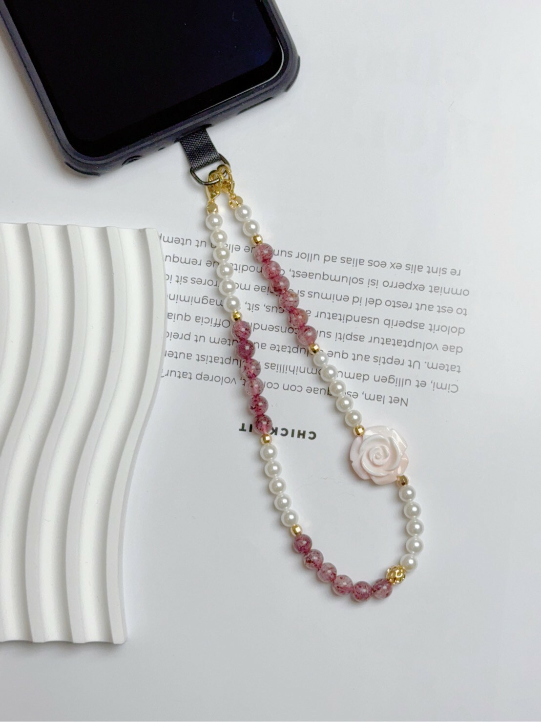 草莓水晶/粉貝母水晶吊飾