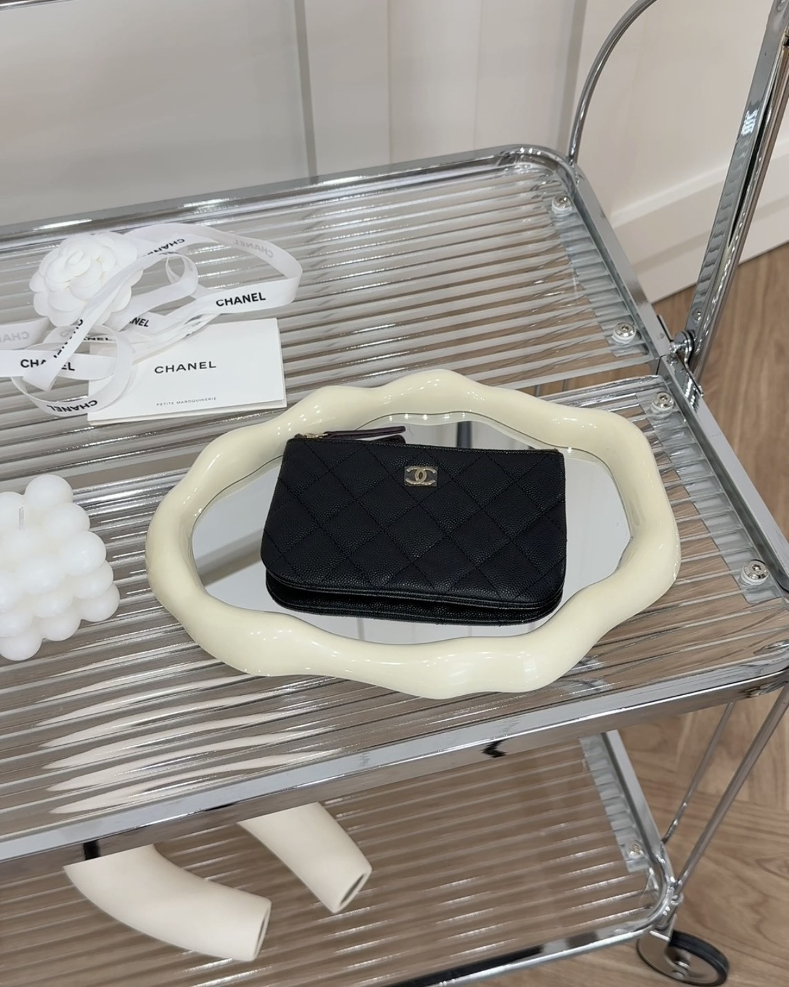 CHANEL｜一字拉鍊零錢包 黑金