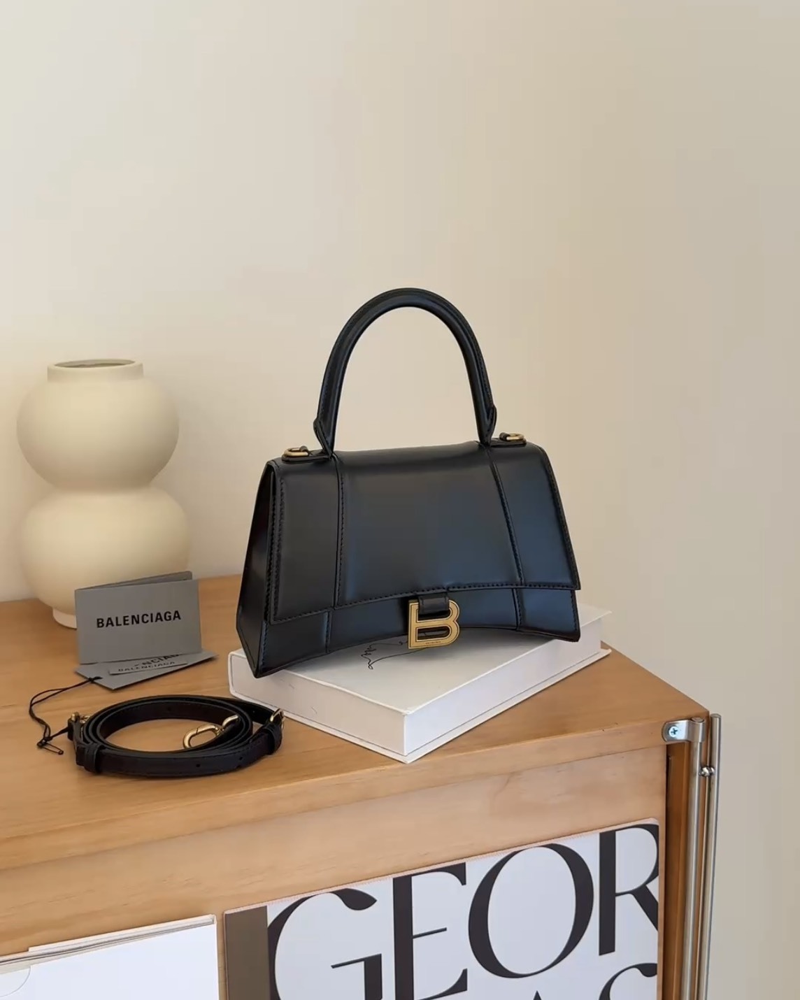 BALENCIAGA｜滑面款沙漏包S號 黑金