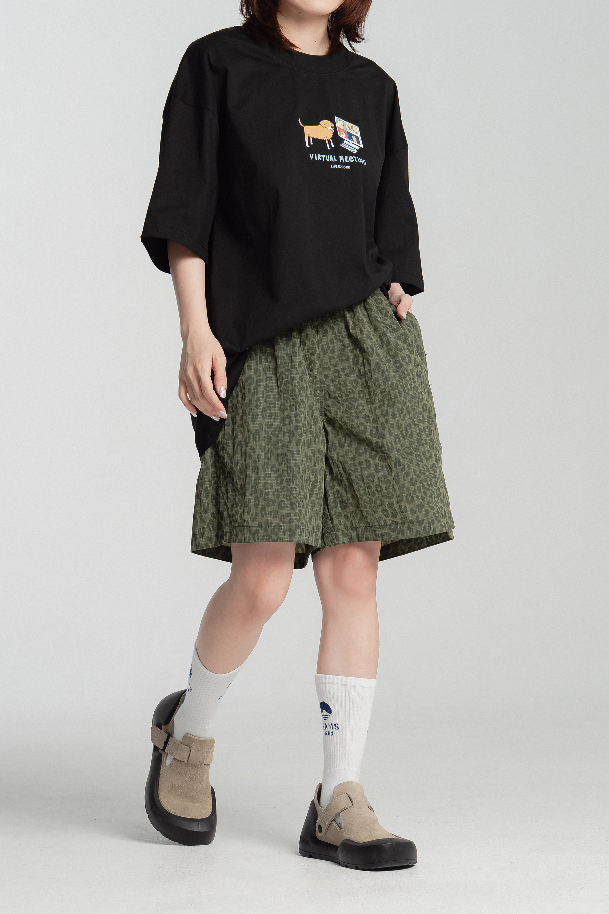 夏日街頭小豹紋寬鬆短褲 3色