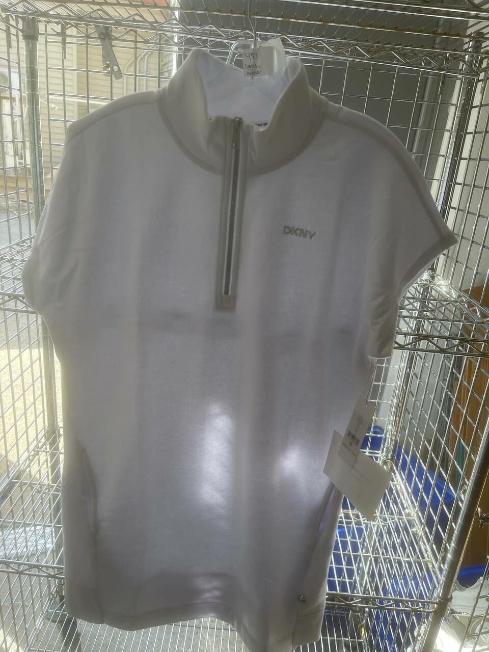 [U] DKNY WHITE MINI STUD LOGO HALF ZIP SNEAKER DRESS, DP5D4895-WHT (UD87)