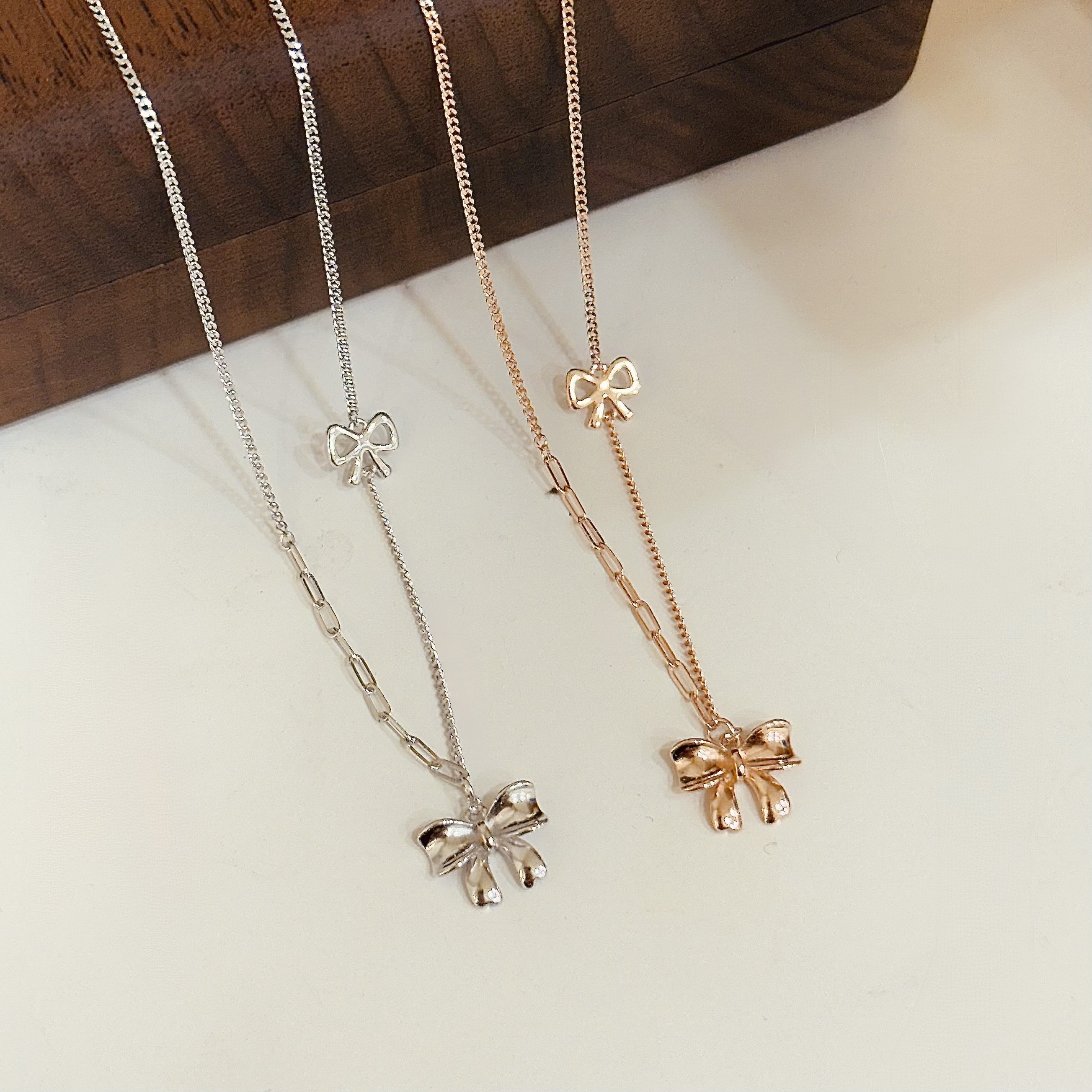 Q05【輕奢】素面蝴蝶結純銀鎖骨鏈