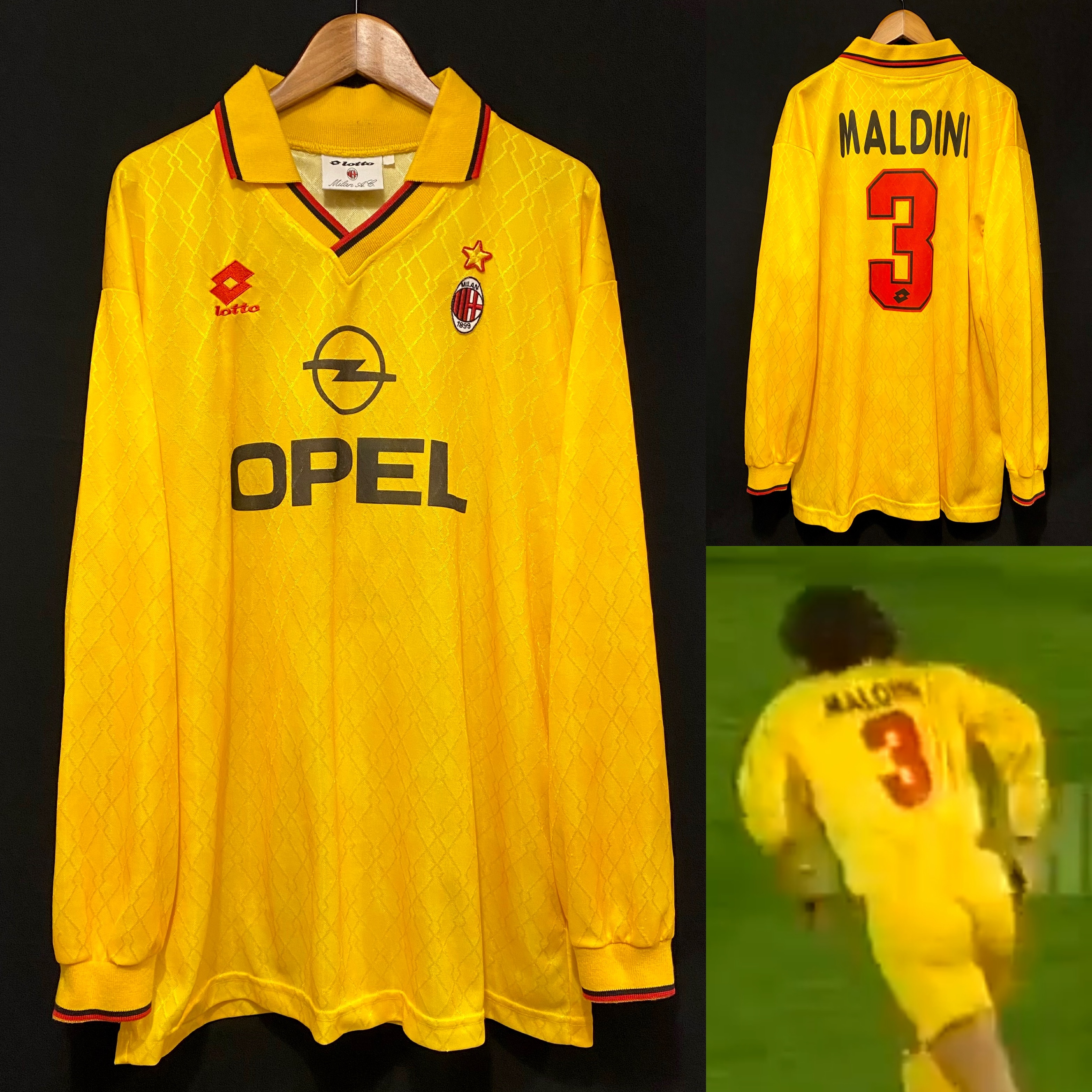 (Match Issue) AC Milan 1995-1996 Coppa Italia Lotto L/S Third Match Worn Issue Shirt #3 MALDINI