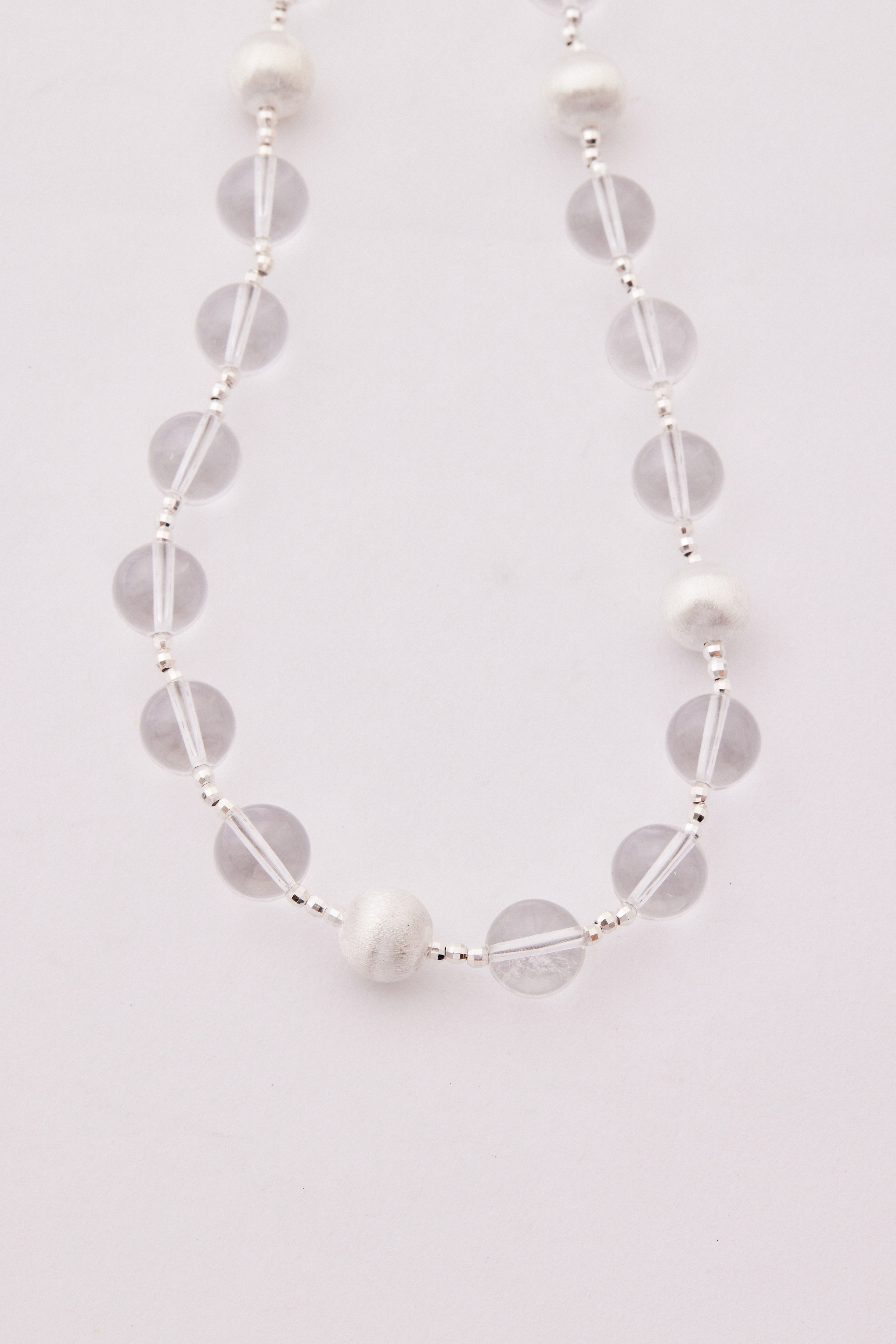 N1049 | 純銀霧面銀球水晶項鍊