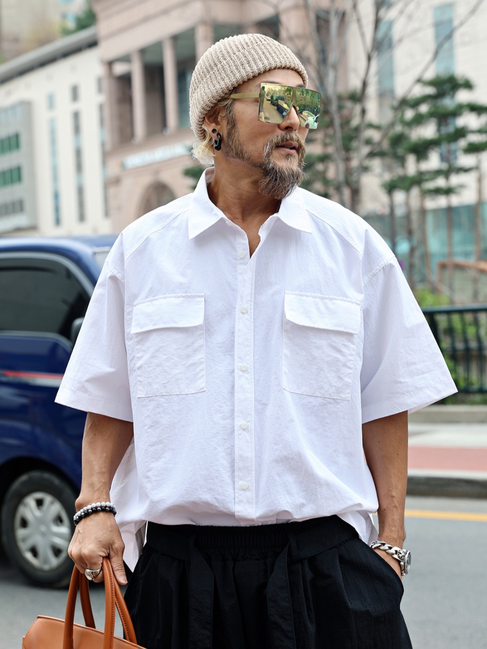 大口袋夏季短袖襯衫