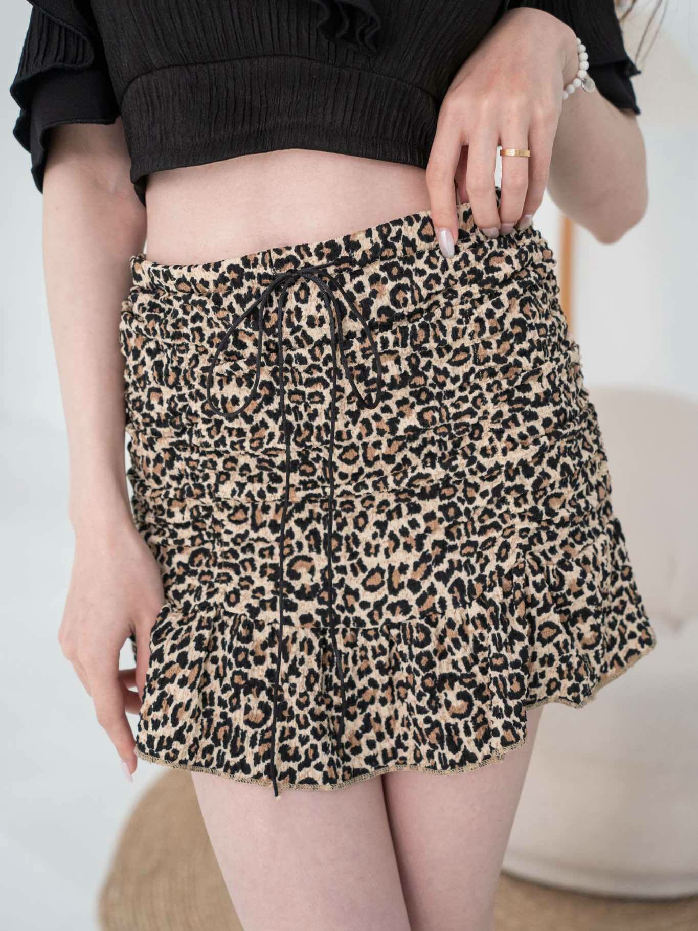 🤍抽繩綁帶豹紋皺皺魚尾裙（單一色均碼）