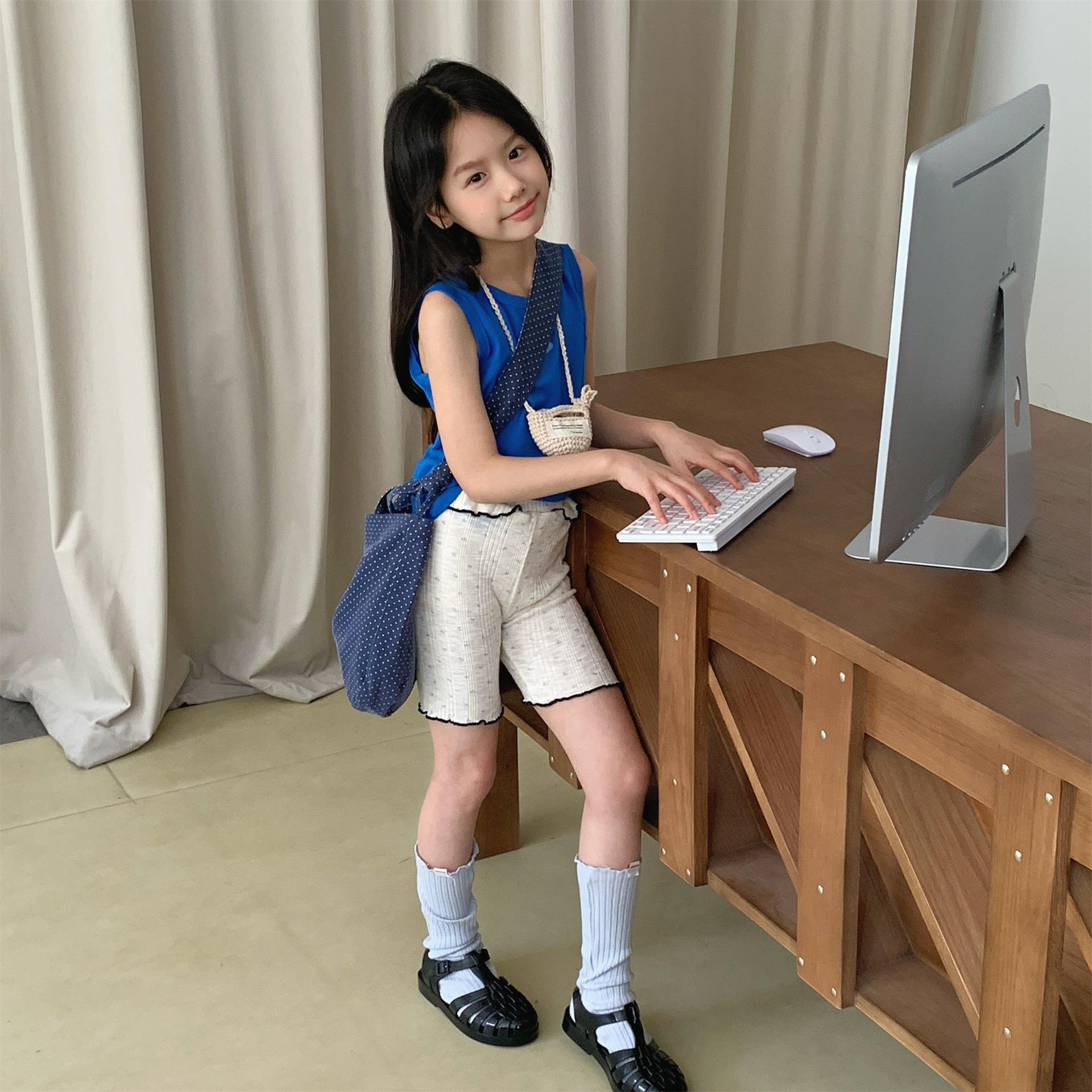 小小花開荷葉五分褲