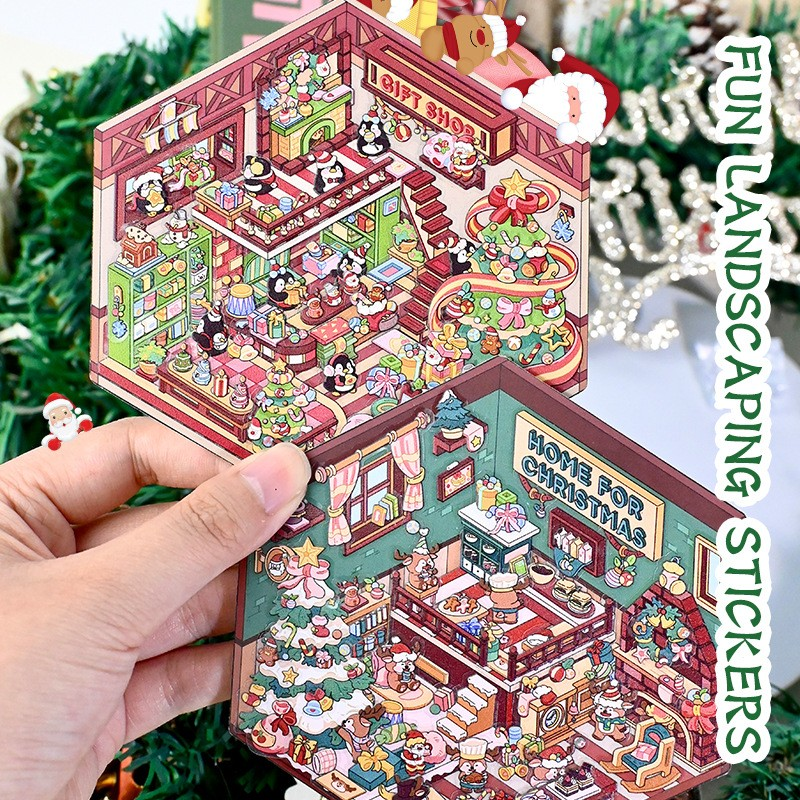 Forest Christmas Holiday Storage Scene Stickers