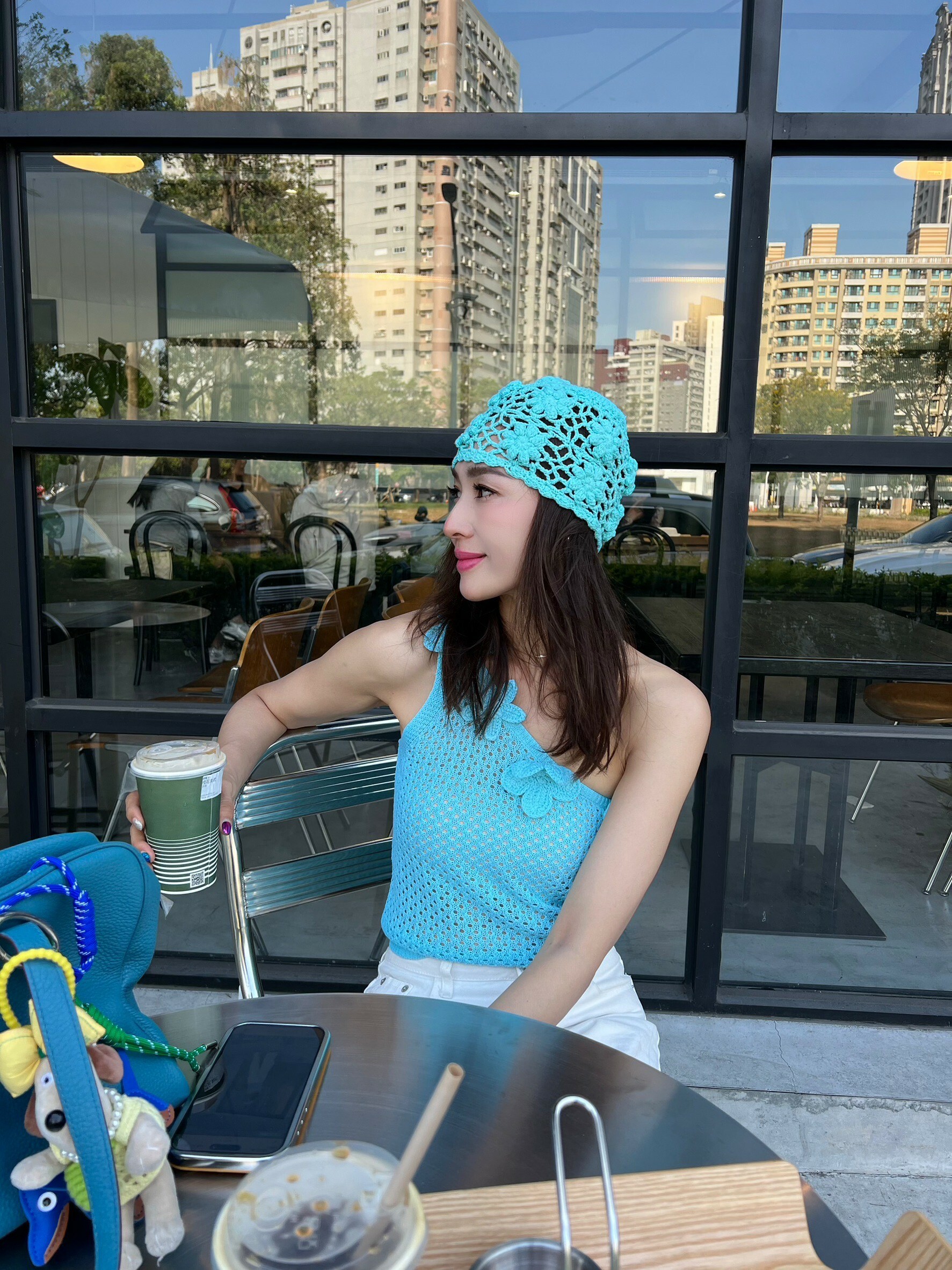 立體燒花針織單肩上衣