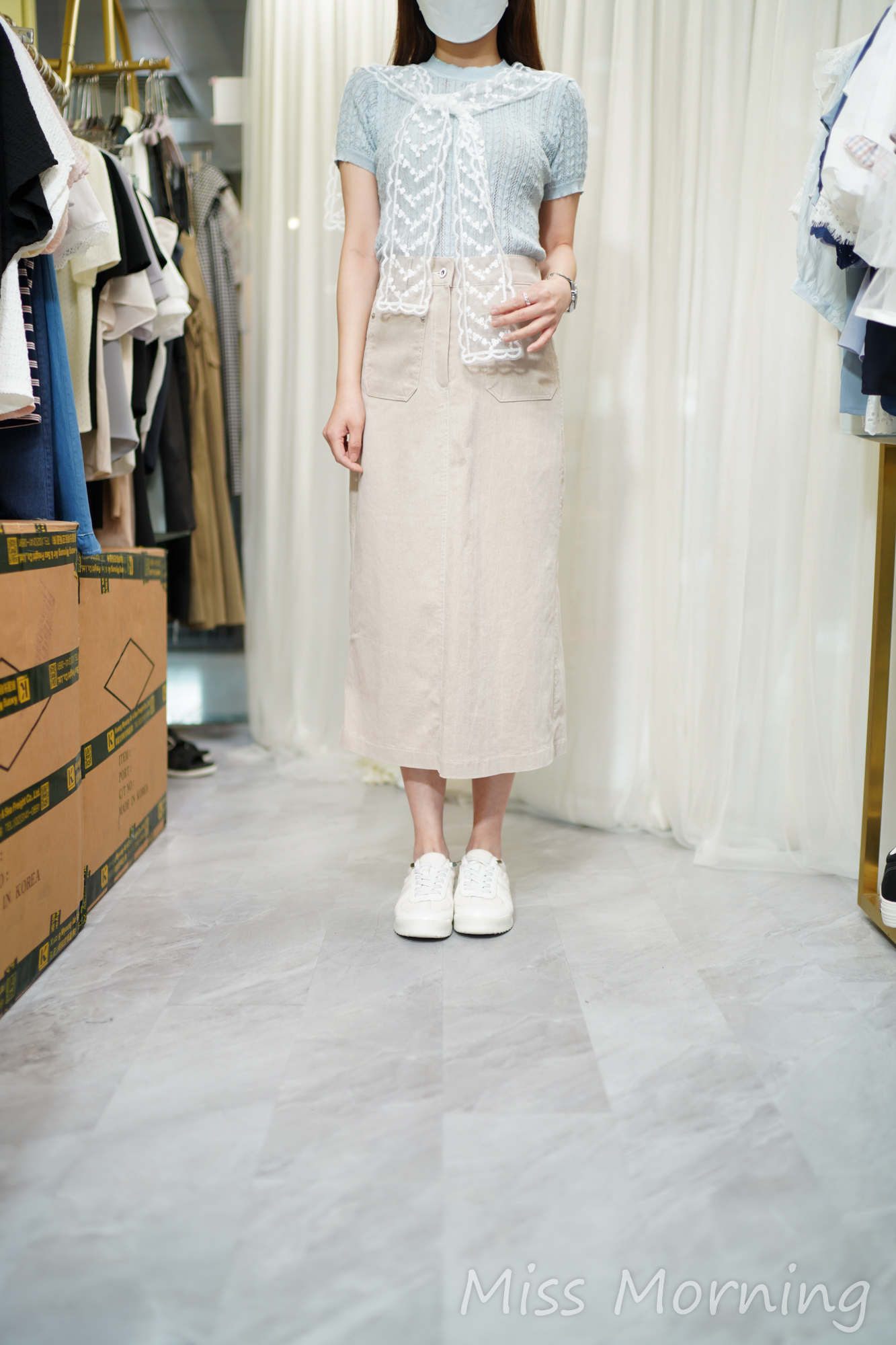 彈彈lace肩點綴線料上衣(14561)&彈彈超薄身微A靚色顯瘦裙(33944)