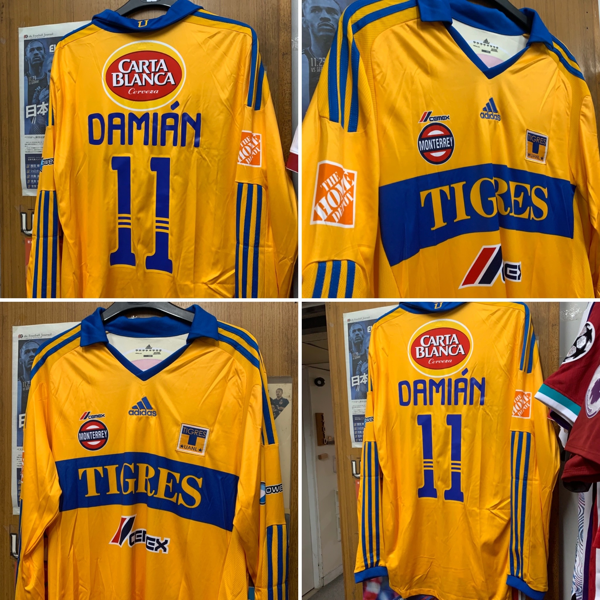 2010 Tigres UANL Long Sleeve Home Shirt with 11 DAMIAN [Used, L 90% New]