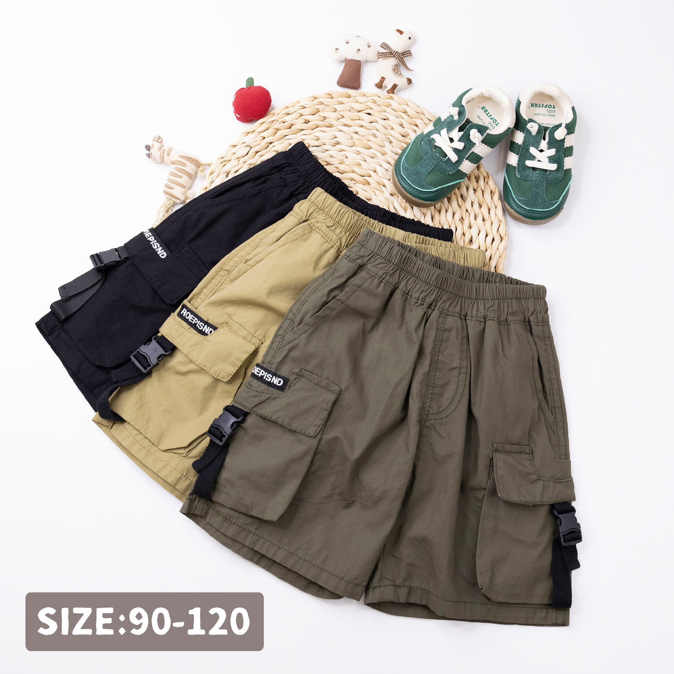 【H50241】帥氣口袋英字小標工裝短褲