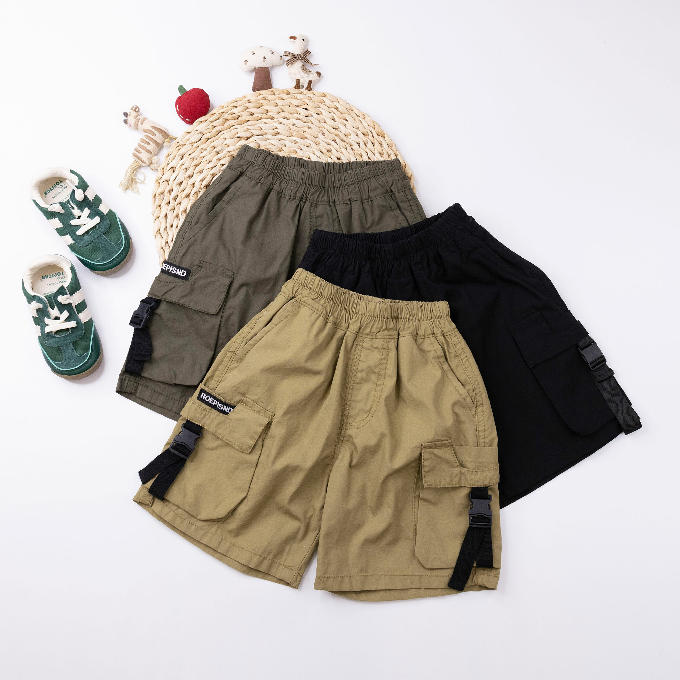 【H50241】帥氣口袋英字小標工裝短褲