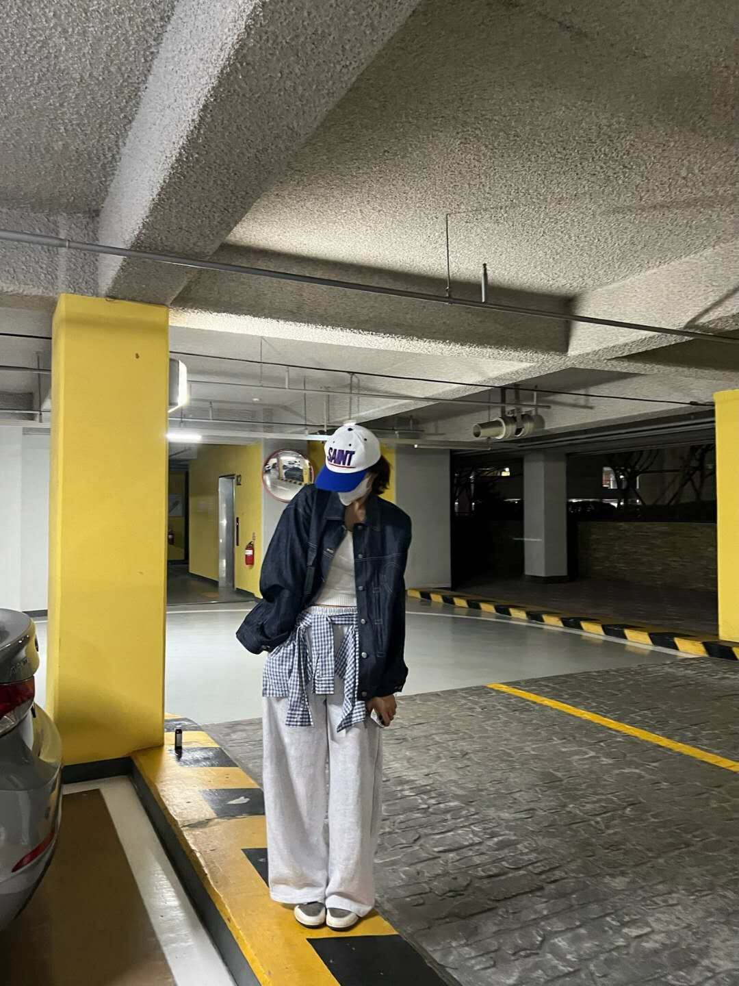 格紋襯衫拼接棉褲