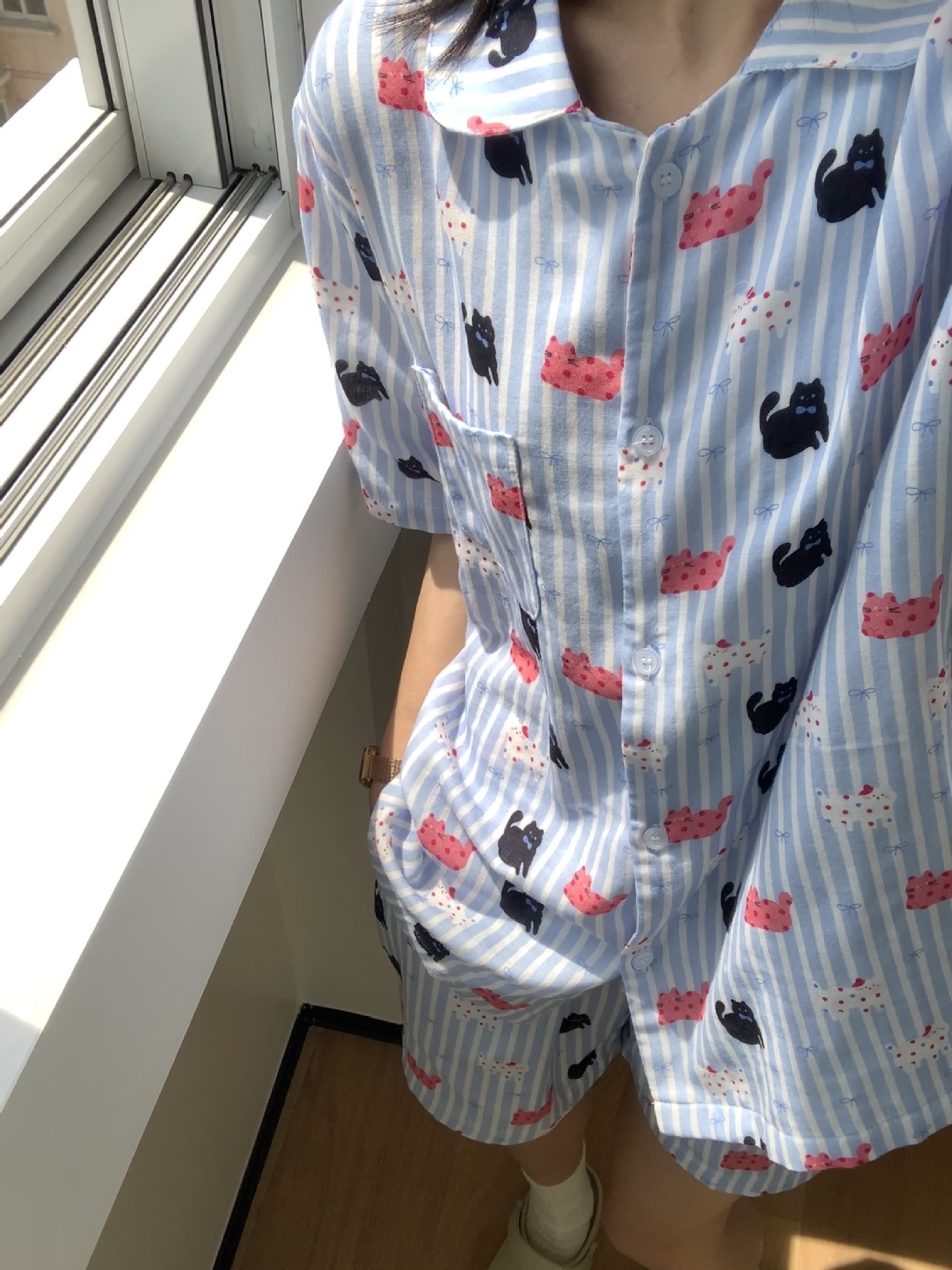 《5931》條紋貓貓睡衣套裝