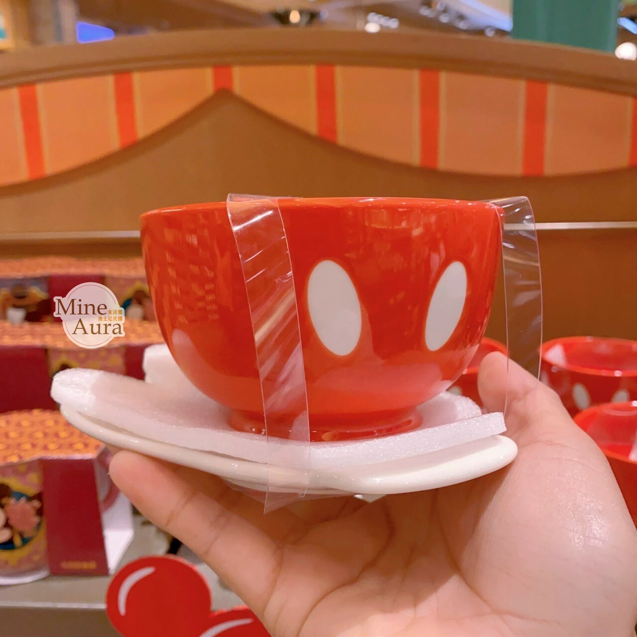 米奇 Mickey 經典褲子 圖案 陶瓷馬克杯 水杯 + 手手 手套 造型 杯碟 套組 -上海迪士尼樂園