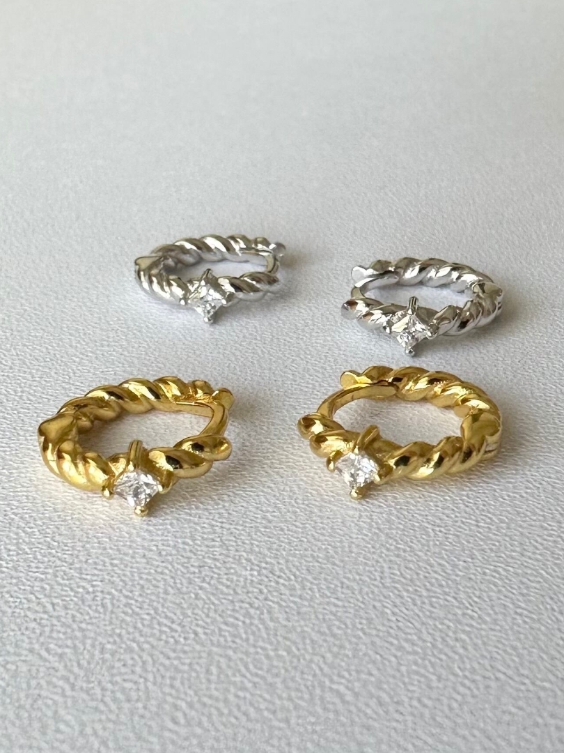 S925 stone twist hoop pierce