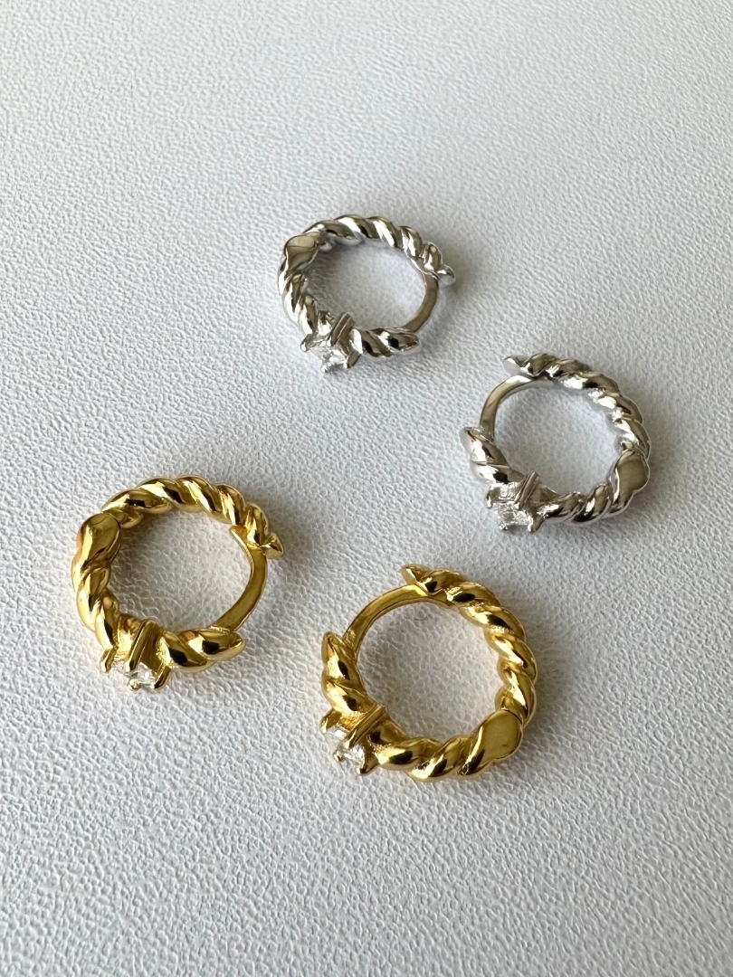S925 stone twist hoop pierce