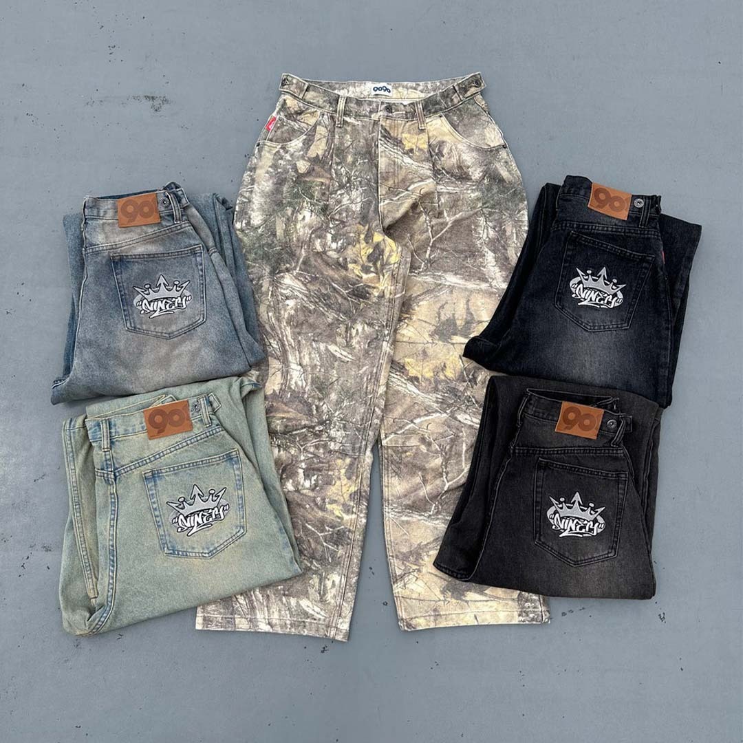 2025SS 9090 King Logo Buggy Denim Pants 雙打折 水洗 牛仔褲 現貨 NN1619