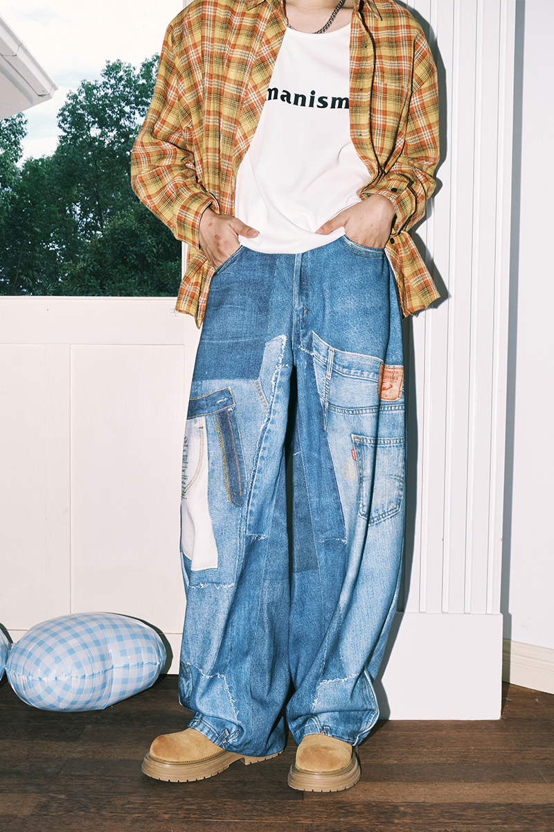 LEMANISM 多重拼接 牛仔褲