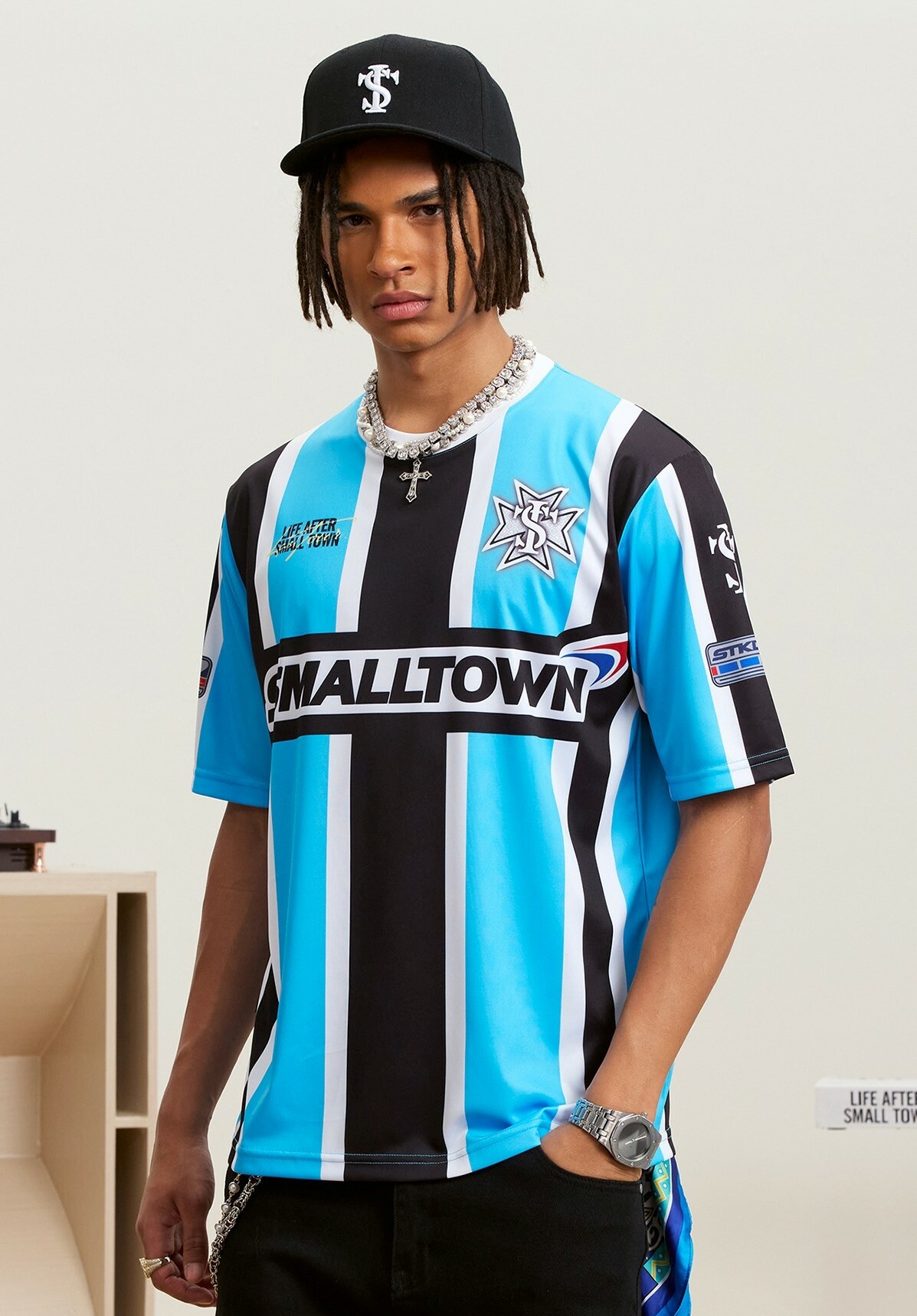 STK SmallTownKid 流光冰絲 條紋足球衣 短袖 T恤