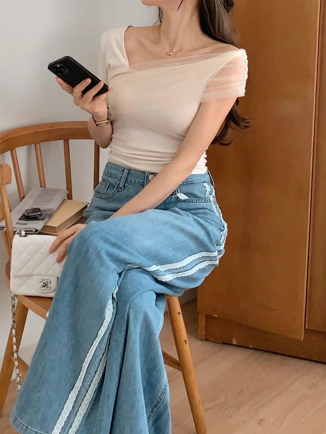 ✨單肩Sheering小露肩Top