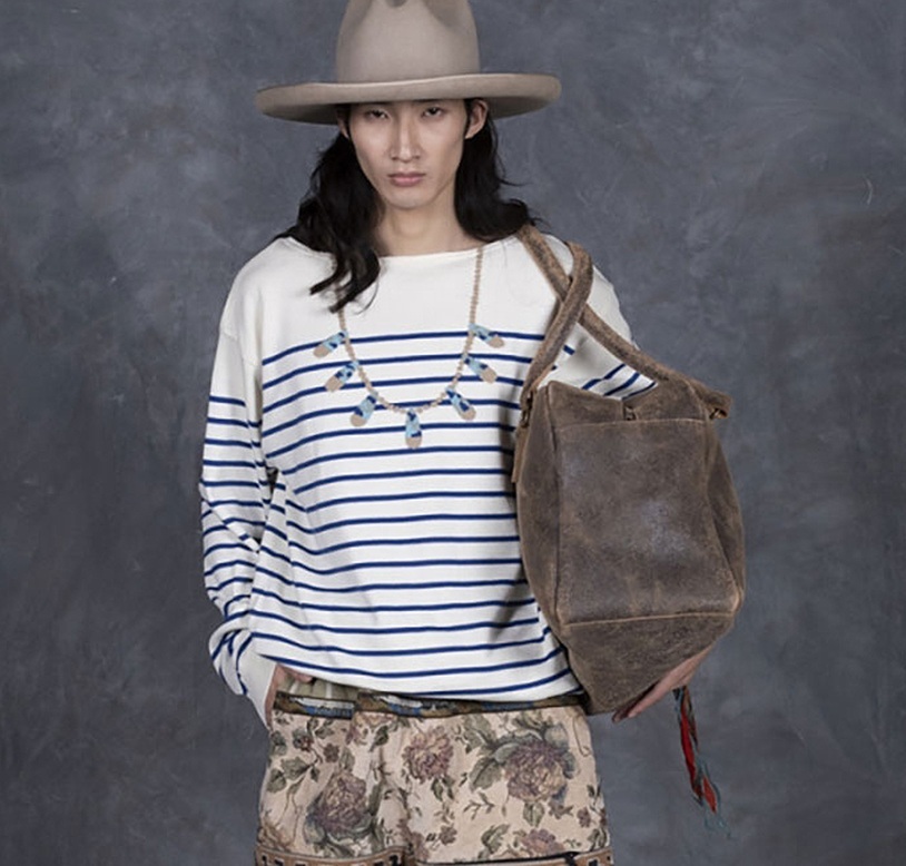 KAPITAL 2025 12G PANEL BORDER KNIT BOAT NECK SWEATER (SANTO DOMINGO NECKLACE) - PRE ORDER ITEM (預訂中)