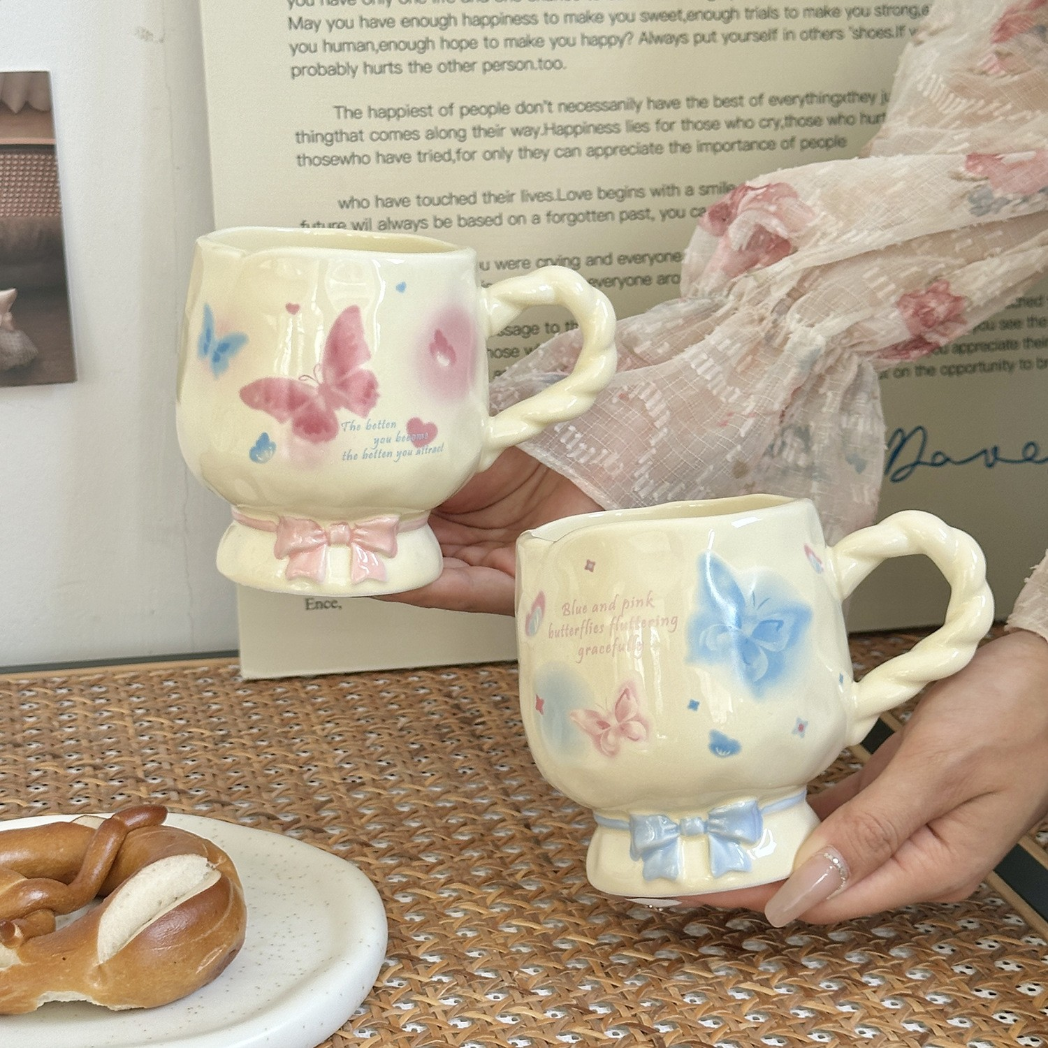 INS-style Creamy Butterfly Ceramic Mug