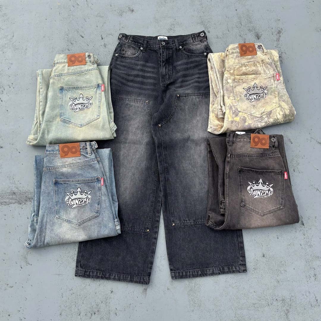 2025SS 9090 King Logo Double Knee Buggy Pants 水洗 牛仔褲 現貨 NN1950