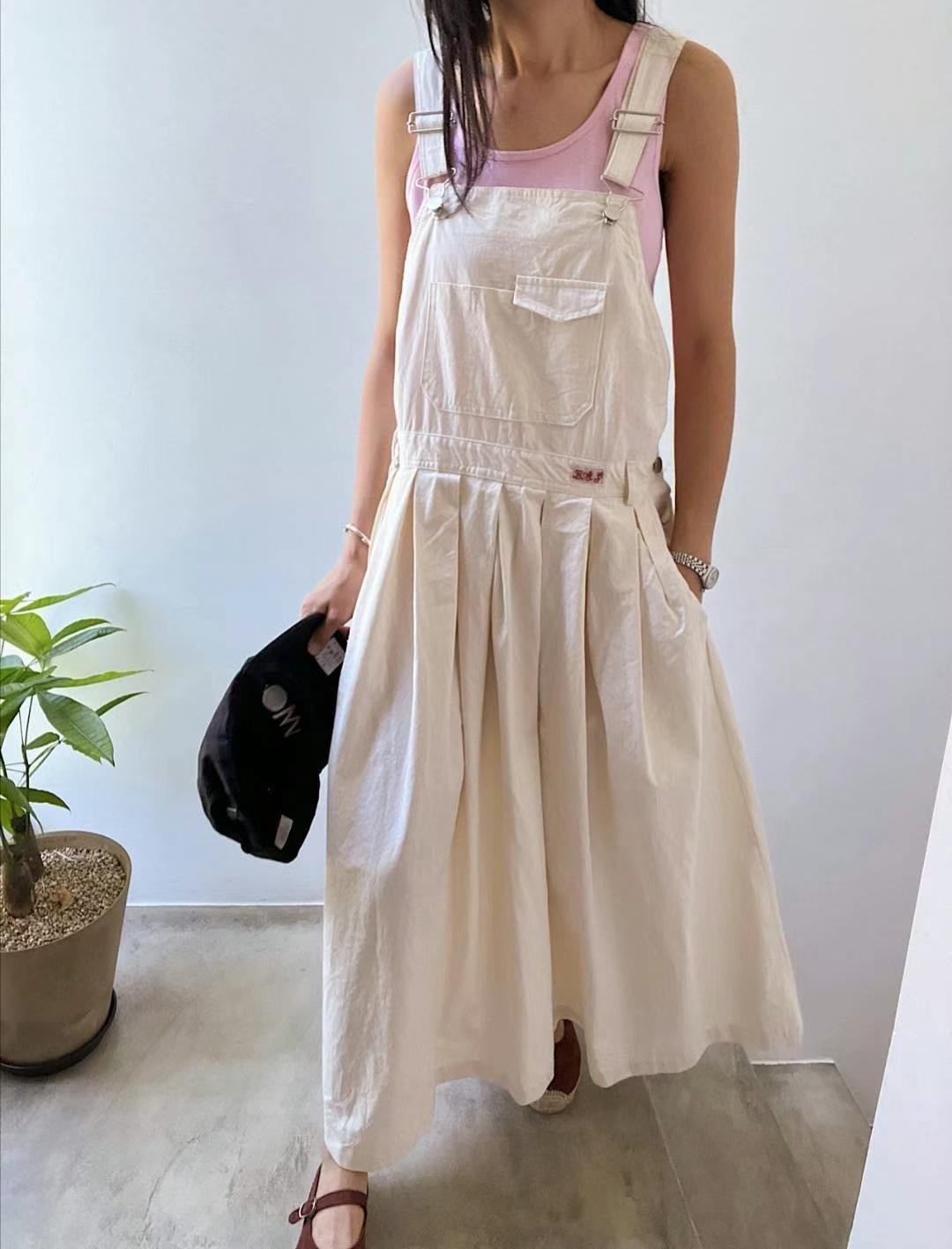 米白吊帶圓長裙