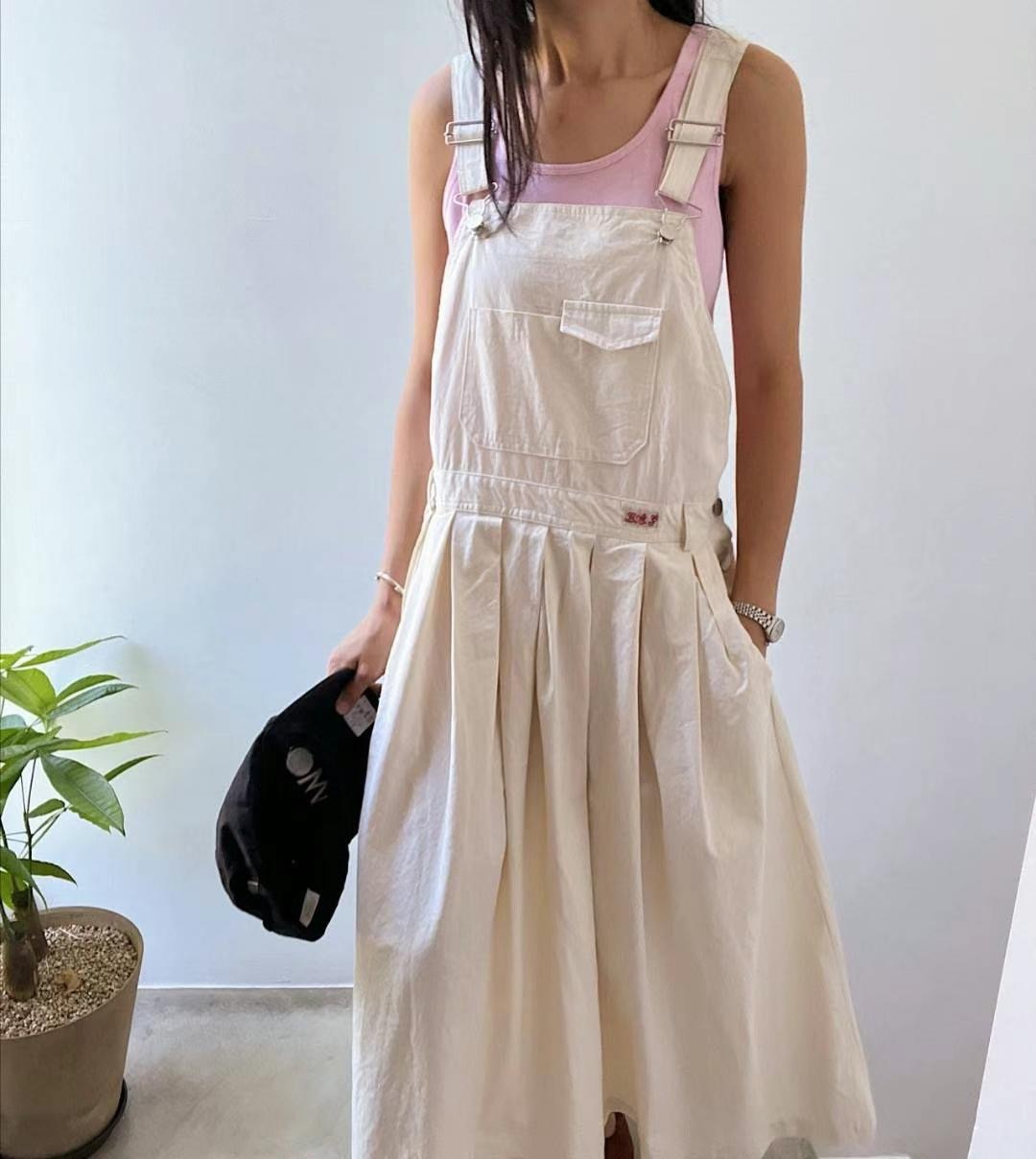 米白吊帶圓長裙